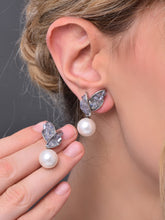 Grey Crystal Leaf Pearl Drop Earring